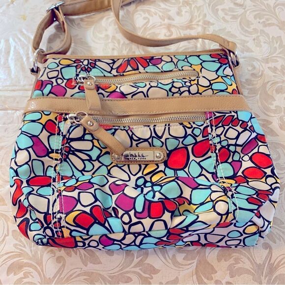 Nicole Miller Crossbody Handbag Bright Colors Many Compartments Gorgeous - Picture 2 of 6